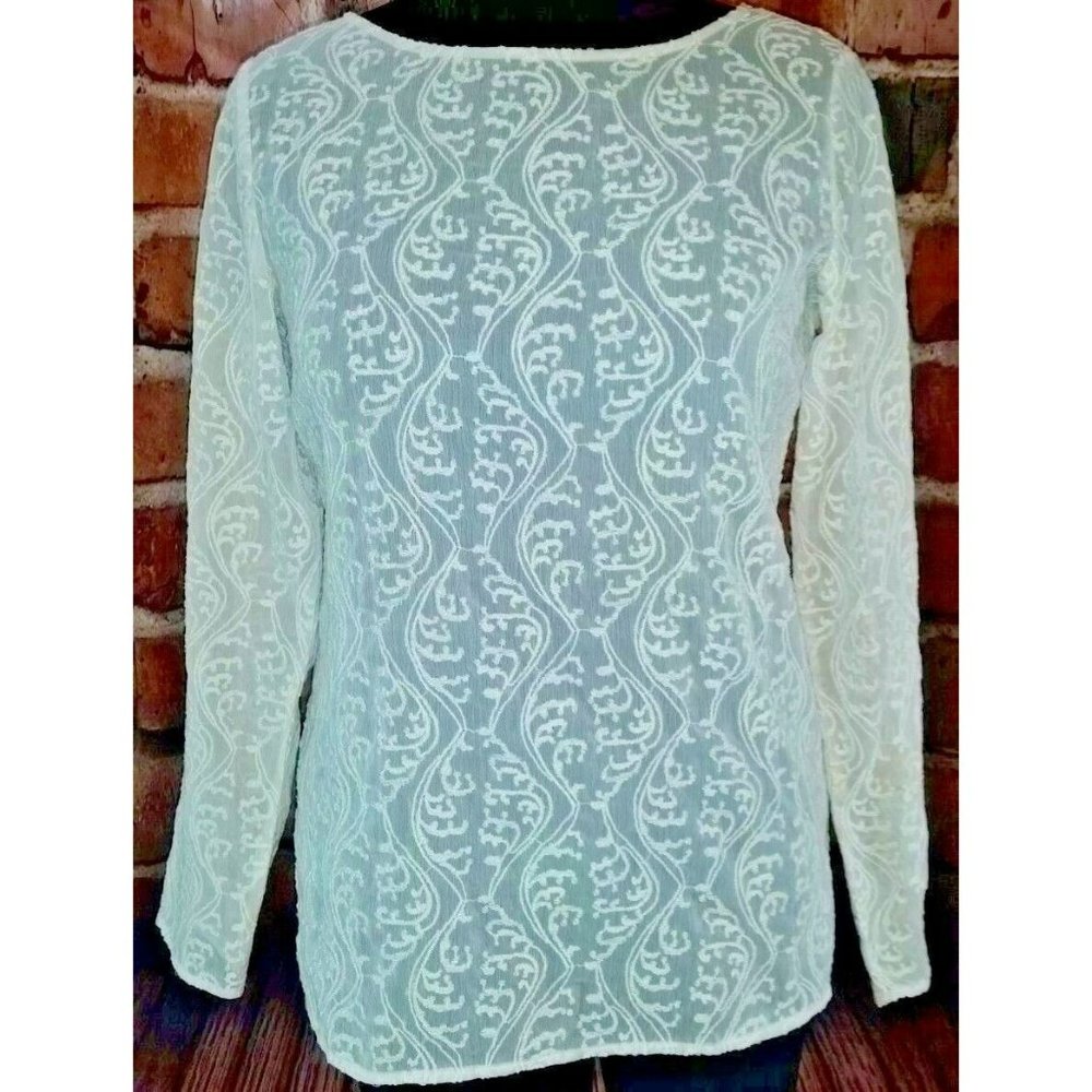 Ann Taylor Loft Off White lace tunic Small long sleeve semi sheer Lightweight bo